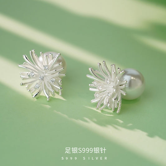 D廠【YCT_YC00003E】S999銀針精緻氣質煙火珍珠耳環女甜美法式小清新田園風耳飾
 26.04-3