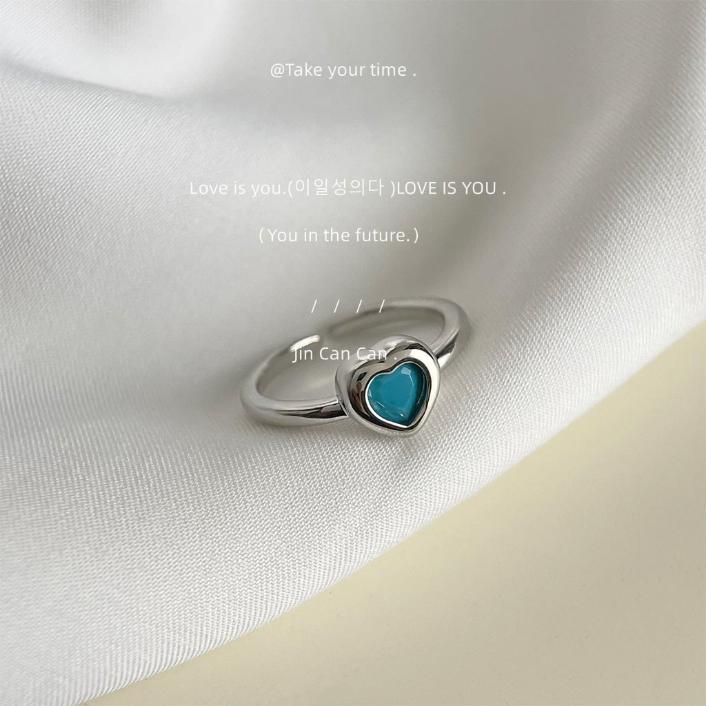 A廠【3211】通勤百搭藍色水鑽簡約愛心開口戒指設計感冷淡風小眾可調指環女
 25.11-4