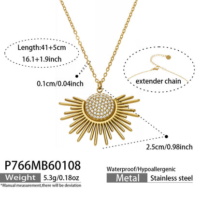 B廠【P766】歐美跨境ins小眾設計超閃5A鋯石太陽吊墜項鍊不鏽鋼鍍18k真金飾品
 26.01-2