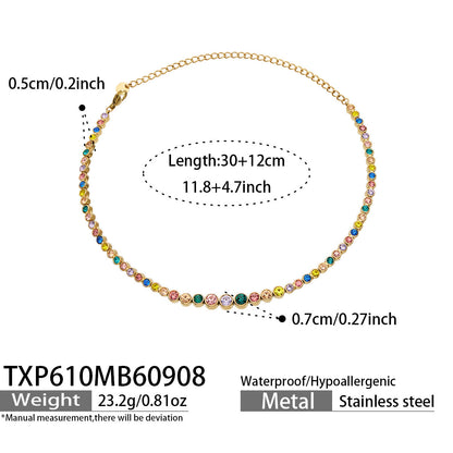 B廠【TXP610】跨境歐美不銹鋼鍍金圓形鋯石項鍊高級感簡約手鍊耳環可疊戴飾品女
 26.09-3