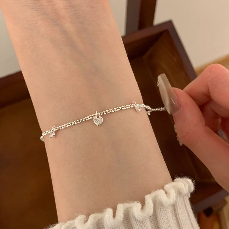 F廠【DQ1074S】S925純銀輕奢小眾愛心鋯石流蘇手鍊女韓風氣質蕾絲感百搭手飾
 25.10-1