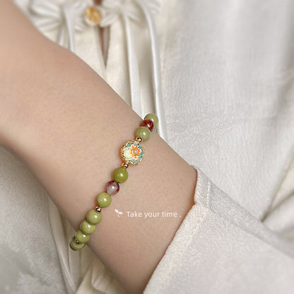 A廠【5415】酪梨阿拉善天然石森系清新甜美春季原創琺瑯滴釉彩繪手鍊手飾女 25.01-3