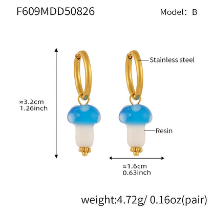 B廠【F609】歐美小眾趣味波點蘑菇樹脂耳環網紅同款不鏽鋼小耳環女
 25.09-1