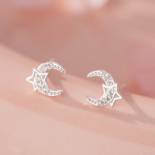 D廠【YC4490E】足銀S999月亮星星耳環夢幻氣質韓風精美唯美高級個性甜美耳飾
 25.11-3