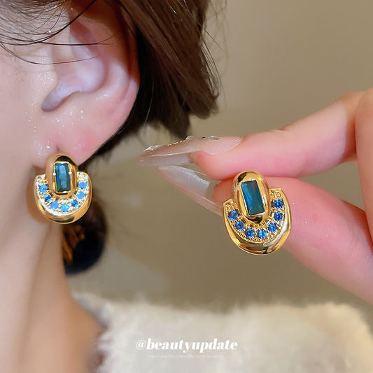 A廠【WE4914】18K真金電鍍925銀針鋯石橢圓形吊墜耳環宮廷風耳環輕奢高級感耳飾女
 25.10-4