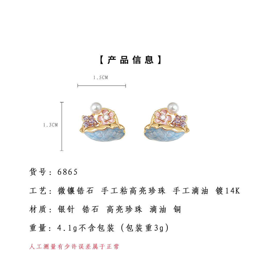 C廠【6865】【花籃】原創森系清新甜美琺瑯滴釉彩繪花朵新款耳飾耳環飾品
 25.10-1