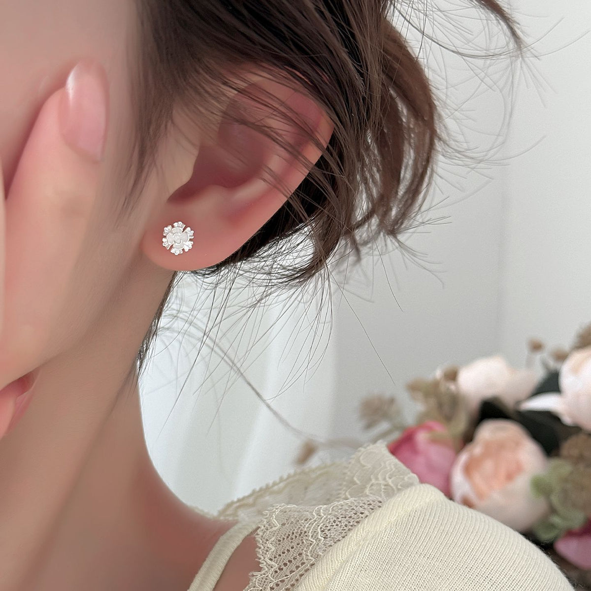E廠【XDQ11433E】S925純銀日韓復古玫瑰花耳環女森系簡約花朵百搭耳飾小眾
 26.09-2