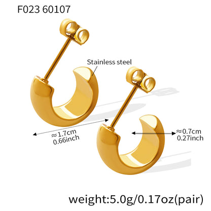B廠【F023】歐美ins小眾設計半圓C型耳環不鏽鋼材質鍍18k真金個性簡約耳環女
 26.01-2