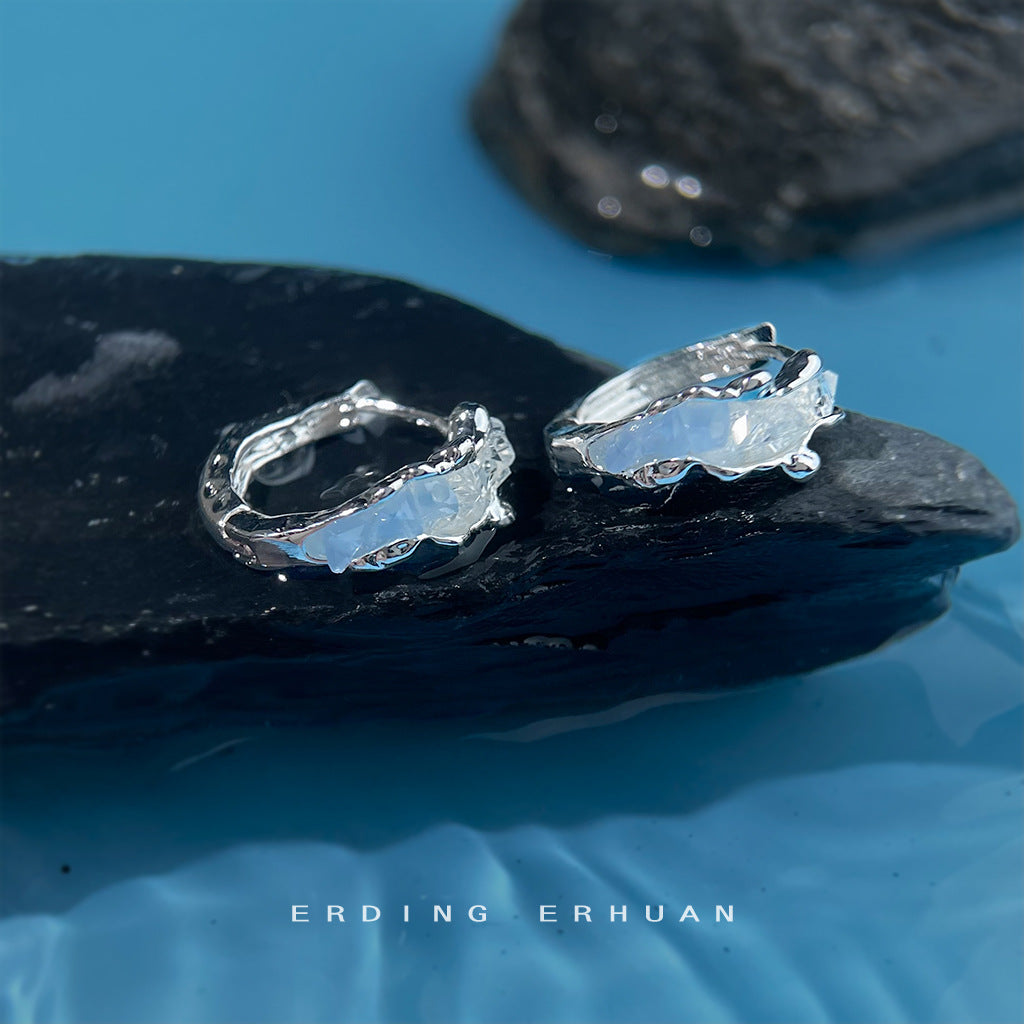 A廠【7085】漸層玻璃水晶輕奢風小眾藍色圓形幾何耳圈耳環 ins潮爆款清新耳環
 25.11-3