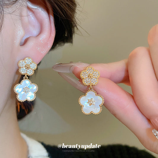 A廠【WE4953】18k真金電鍍925銀針鋯石花朵五瓣花耳環宮廷風耳環輕奢高級感耳飾女
 25.10-4