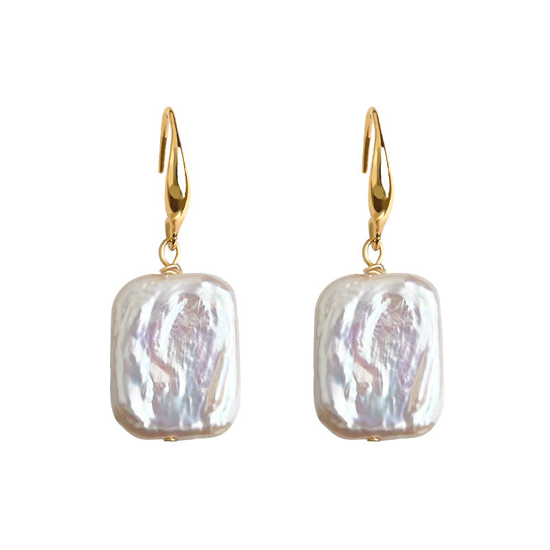 C廠【6981】巴洛克異形天然淡水珍珠方形幾何時尚高級感老錢風新款耳環耳環女
 25.10-5