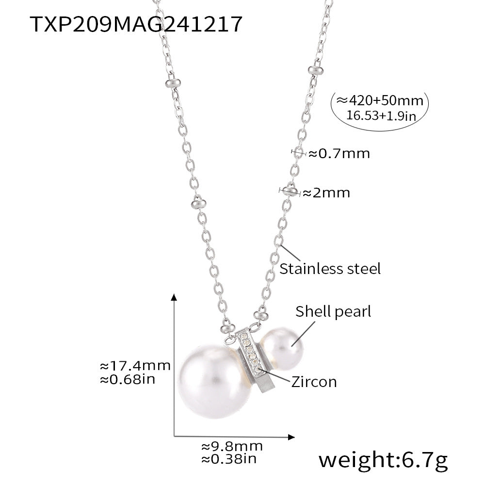 B廠【TXP209】輕奢不銹鋼CNC鑲鋯石貝珠項鍊星座符號耳環首飾套裝 25.01-1