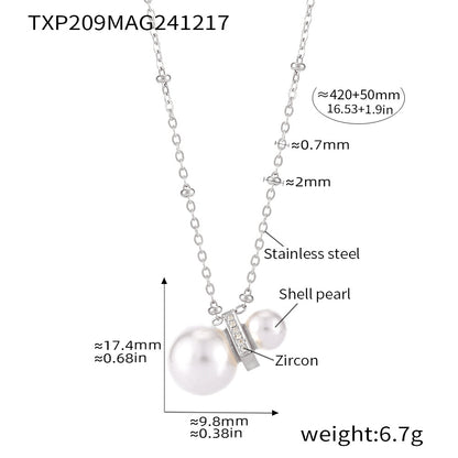 B廠【TXP209】輕奢不銹鋼CNC鑲鋯石貝珠項鍊星座符號耳環首飾套裝 25.01-1