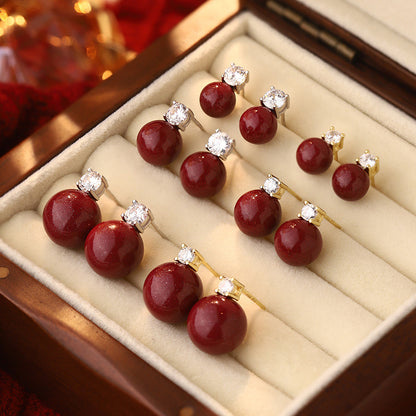 D廠【YC8130E】S999足銀紫金砂鋯石耳環春季新款中式簡約風圓形小眾耳飾 25.02-2