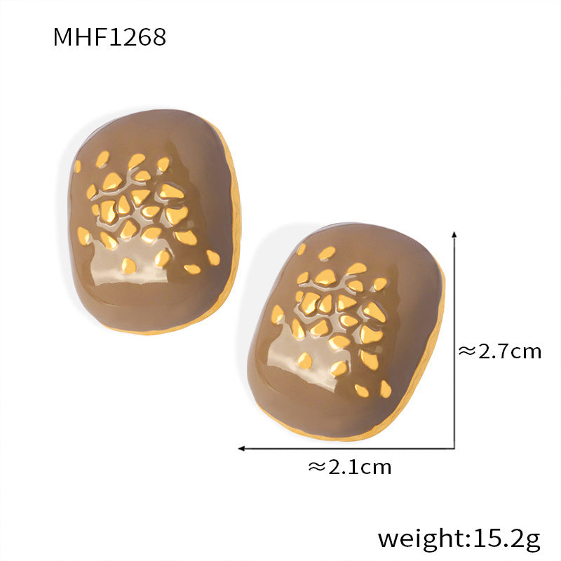 B廠【F1268】韓國復古氣質簡約耳環方形耳環仙女鈦鋼鍍金砝碼彩釉小眾耳扣耳飾 24.03-1