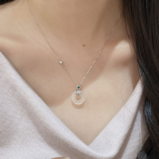 F廠【XDQ0071N】新中式S925純銀祥雲平安扣項鍊女小眾高級感白玉髓鎖骨鏈百搭
 25.11-1