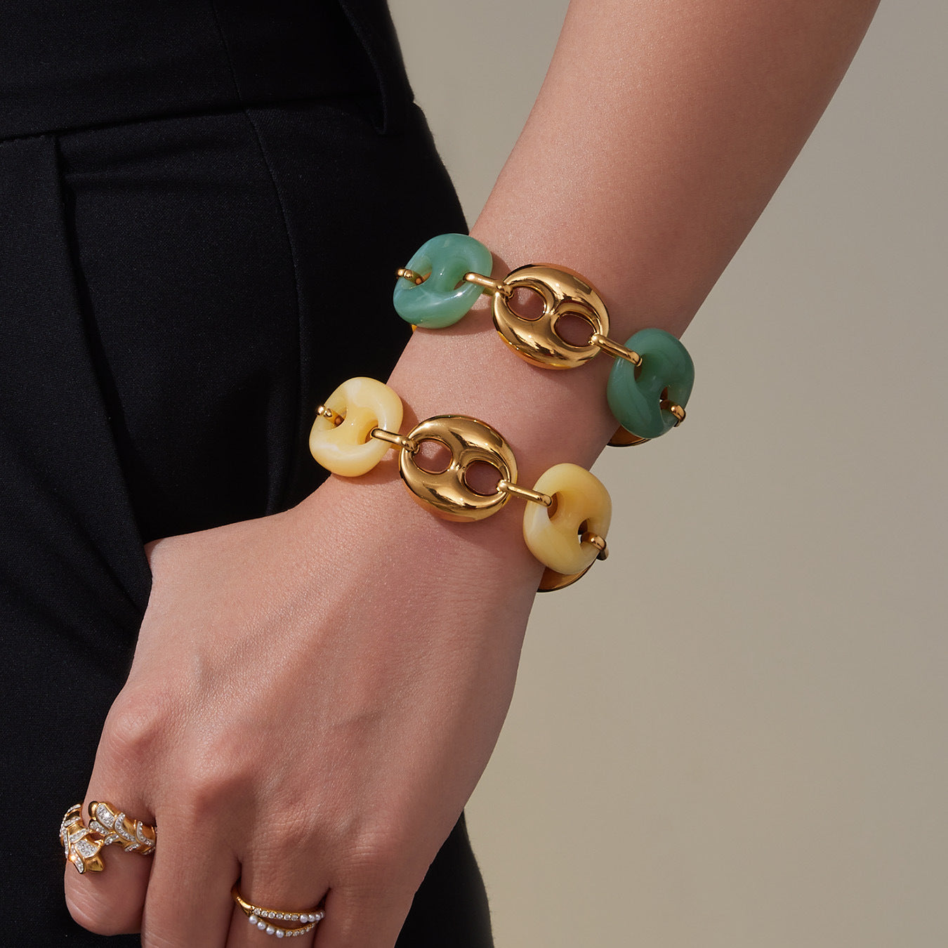 B廠【TXP430】不銹鋼豬鼻子樹脂項鍊多色時尚手工鍊鍍18k金項鍊手鍊耳環
 25.10-3