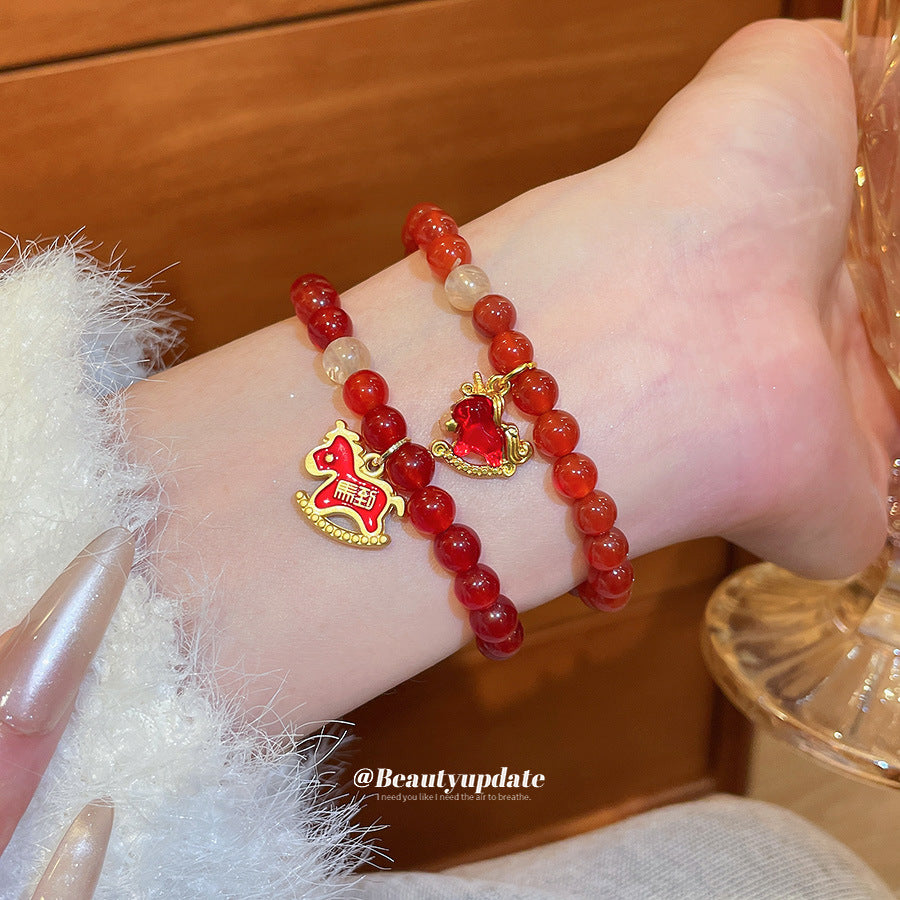 A廠【HB4808】新中式瑪瑙串珠小馬本命年手鍊文藝氣質手串手環小眾設計感手飾女
 25.10-5