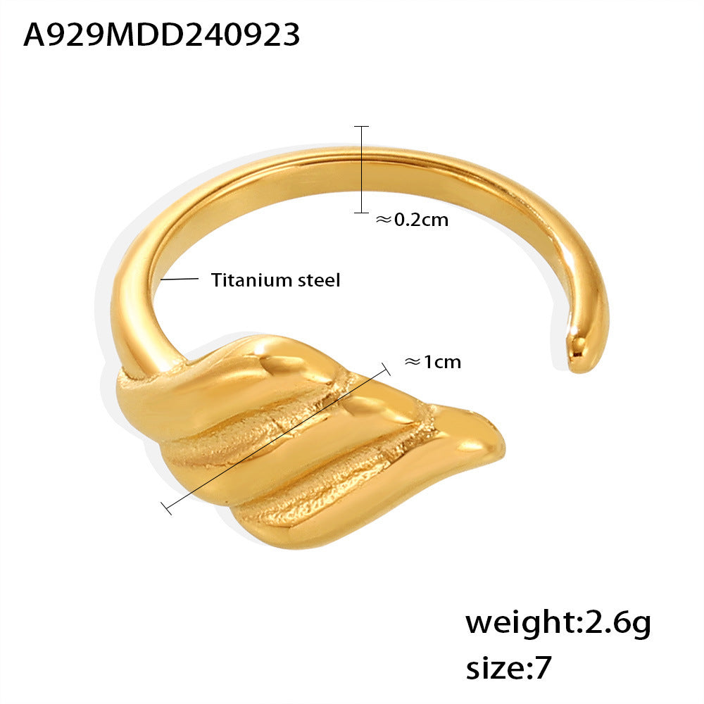B廠【A929】跨國新款幾何紋理開口戒指鈦鋼鍍18k金歐美風時尚百搭輕奢手飾品 24.10-1