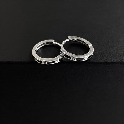 E廠【XDQ10321E】S999純銀復古個性黑色滴油耳環小眾高級感素圈耳環百搭耳飾女
 26.01-1