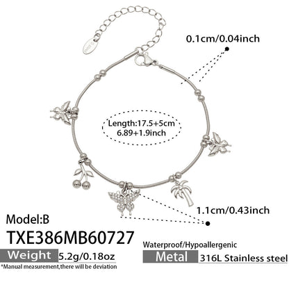 B廠【TXP386】夏日風蝴蝶圓珠吊墜項鍊手鍊 316不銹鋼鍍金輕奢高級感氣質飾品女
 26.07-5