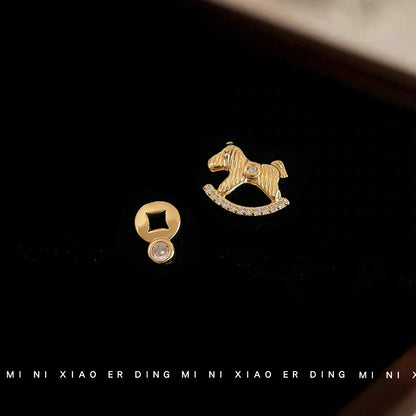 A廠【6513】馬上有錢！微鑲鋯石不對稱AB款925銀針鍍14K輕奢風耳飾耳環女 25.08-2