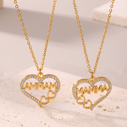 B廠【TXP218】歐美Mama愛心鋯石字母鎖骨項鍊手鍊鈦鋼PVD電鍍18K真金套裝 25.01-2