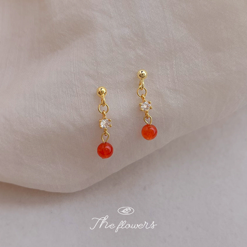 C廠【7052】迷你版簡約小巧紅瑪瑙手工藝設計感新款耳飾鋯石輕奢風飾品
 25.11-2