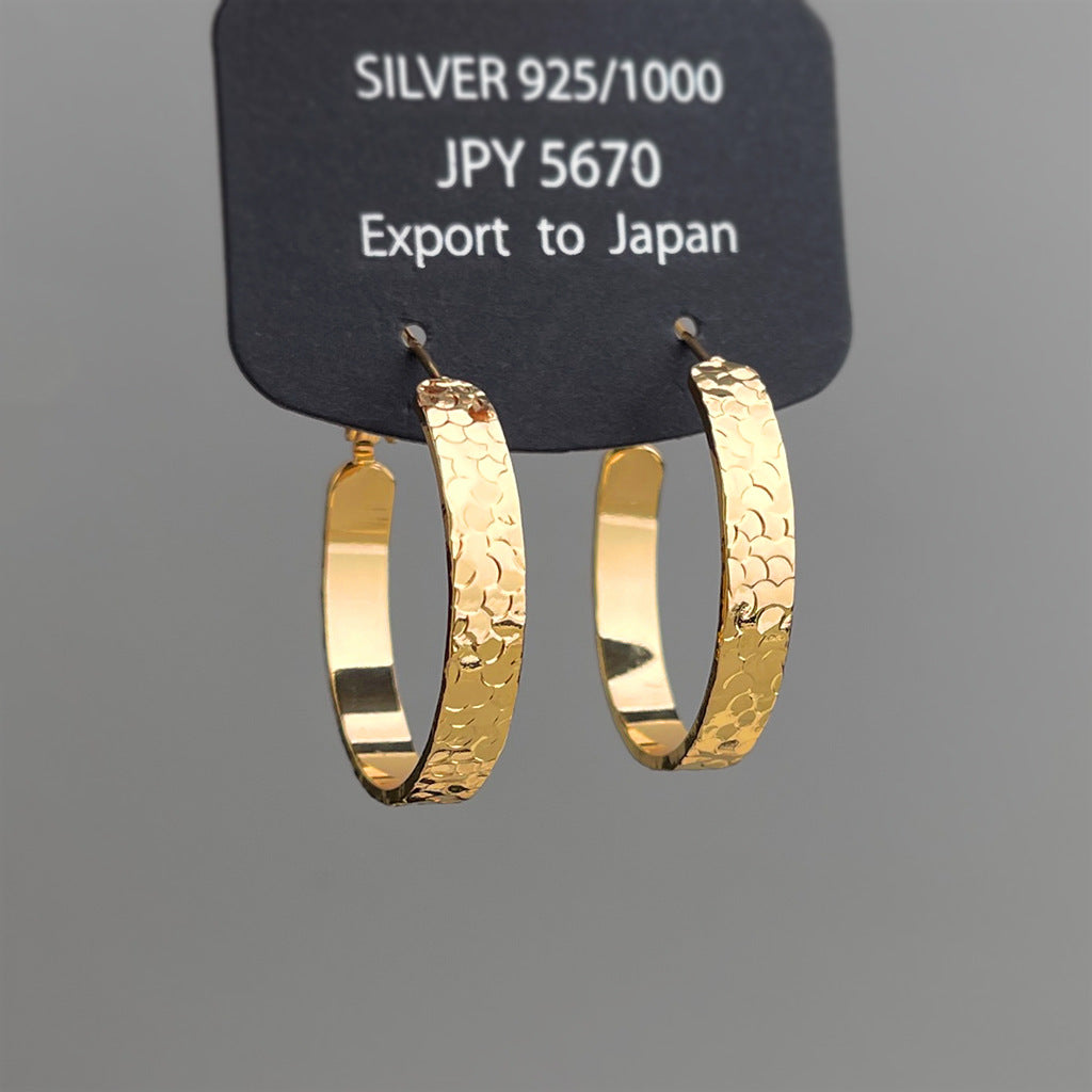 A廠【7867】時尚高級感輕奢風簡約通勤百搭 電鍍18K錘紋質感圓形幾何耳飾耳環
 26.07-4