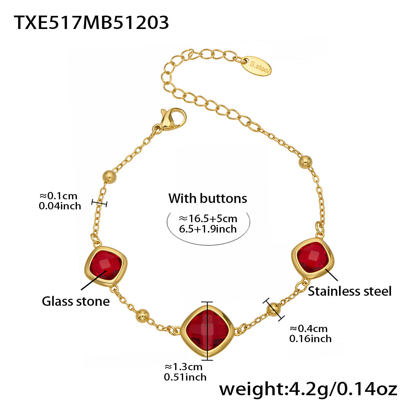 B廠【TXP517】不銹鋼方形切麵包邊玻璃石吊墜耳環項鍊手鍊珠寶首飾套裝鍍18k金
 25.12-2