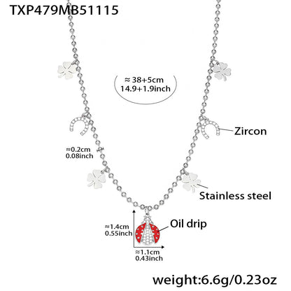 B廠【TXP479】不銹鋼5A鋯石滴油七星瓢蟲多配件吊墜項鍊手鍊耳環腳鍊套裝
 25.11-3