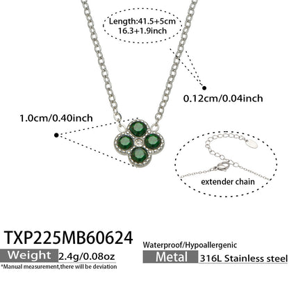 B廠【TXP225】跨境時尚花朵鑲水鑽耳釘ins小眾精緻女士項鍊首飾套裝不銹鋼飾品 26.07-1