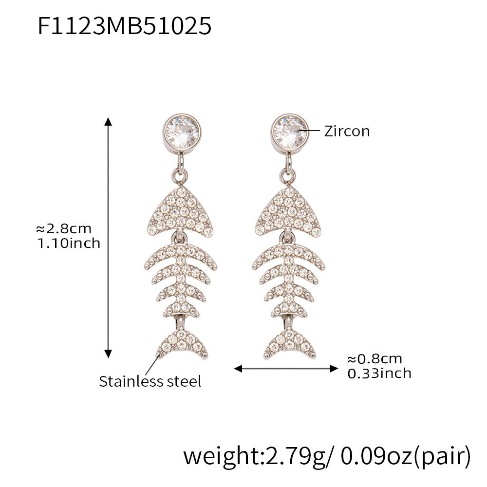 B廠【F1123】跨境新款魚骨造型滿鑽鋯石超閃耳環不鏽鋼鍍18k真金不掉色
 25.11-1