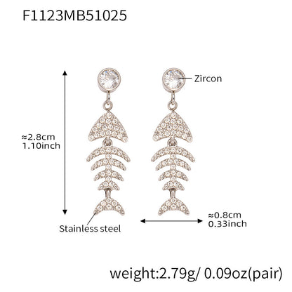 B廠【F1123】跨境新款魚骨造型滿鑽鋯石超閃耳環不鏽鋼鍍18k真金不掉色
 25.11-1