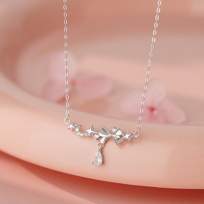 D廠【YC3705N】足銀S999韓風星月蝴蝶結項鍊女韓版仙氣可愛淑女鎖骨鏈跨境
 26.03-2