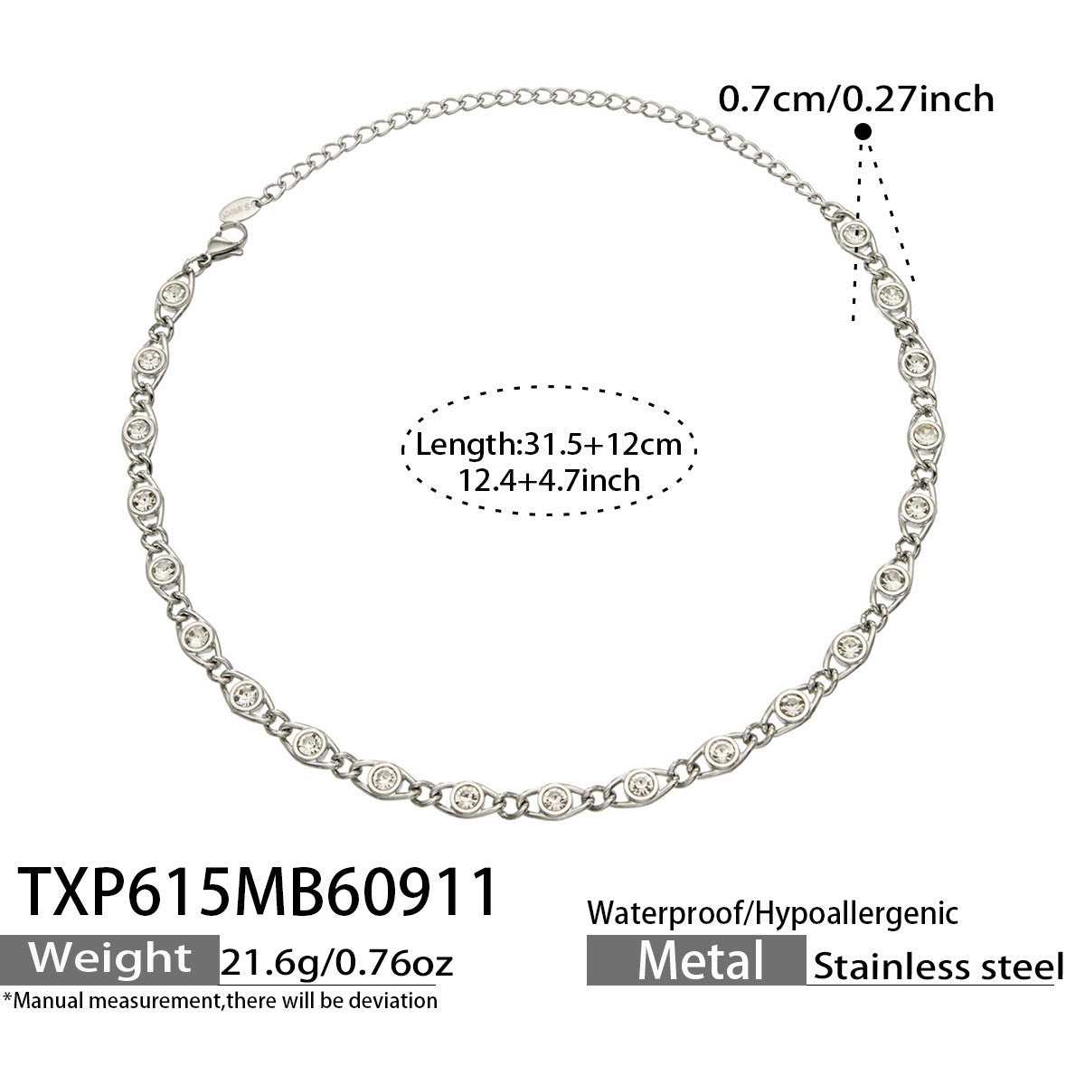B廠【TXP615】歐美流行多巴胺高級感彩色鋯石不銹鋼手鍊項鍊不掉色時尚女鎖骨鏈
 26.09-3