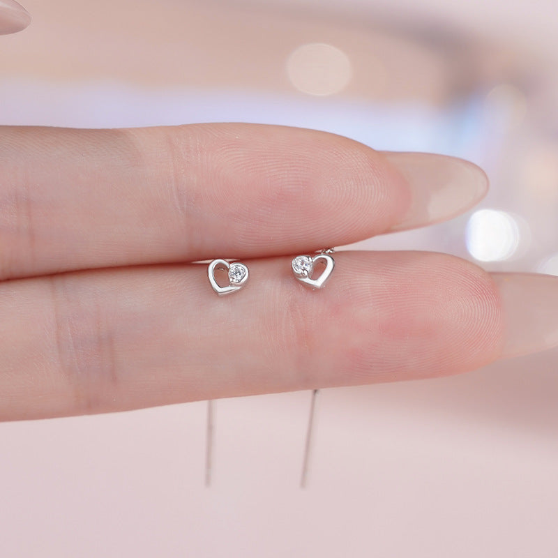 E廠【YC2766E】純銀S925簡約愛心鋯石耳線女輕奢甜美高級百搭氣質小清新耳墜
 25.11-1
