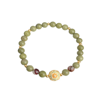 A廠【5415】酪梨阿拉善天然石森系清新甜美春季原創琺瑯滴釉彩繪手鍊手飾女 25.01-3