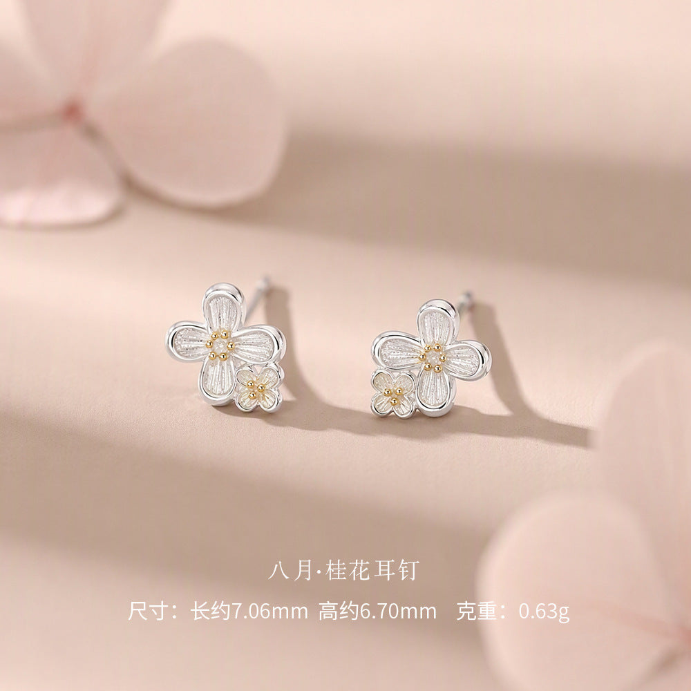 D廠【YC6717E】足銀S999十二月花神簡約精緻小清新小眾溫柔古風甜美獨特耳飾
 26.09-3