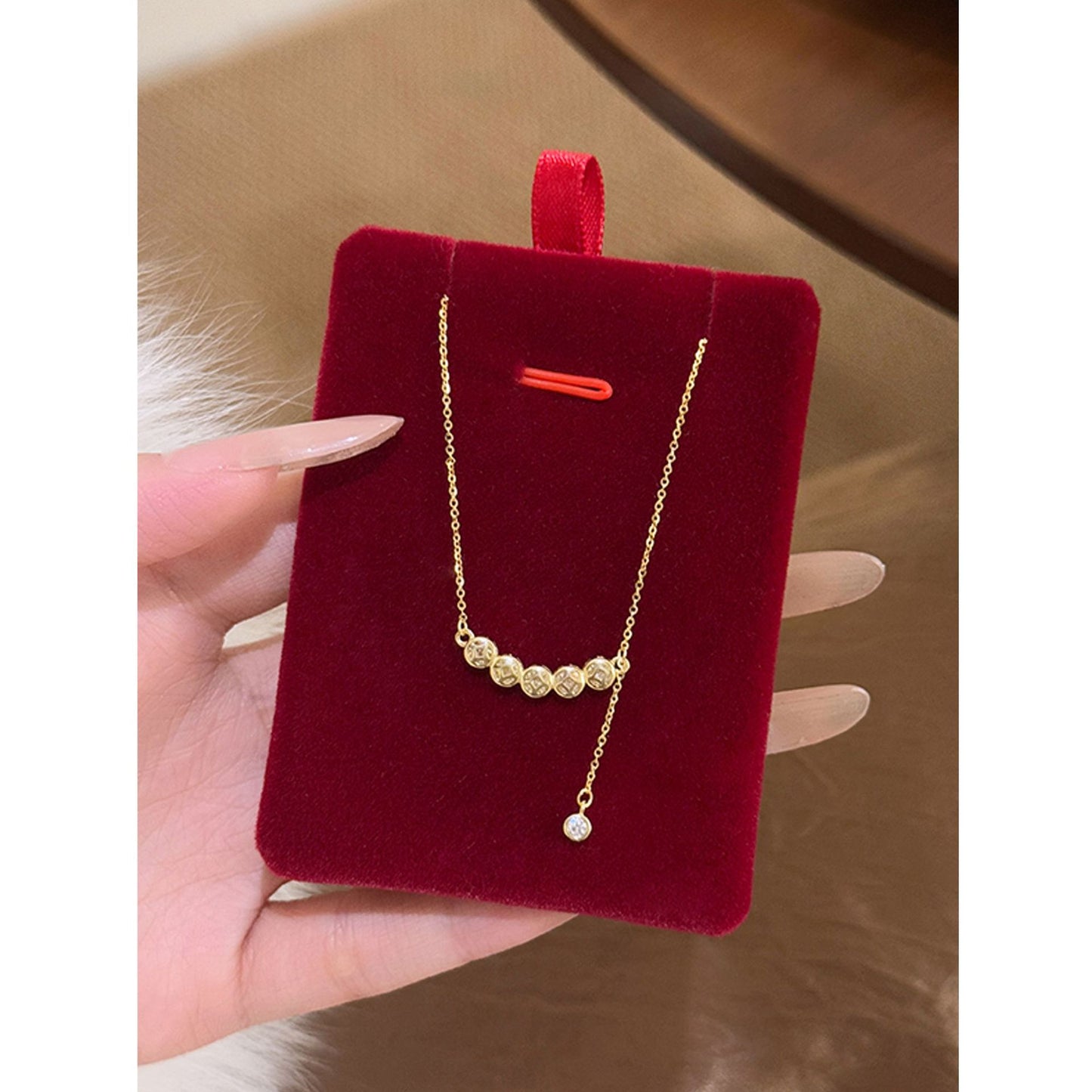 E廠【XDQ1171N】S925純銀銅錢排鑽項鍊女輕奢小眾錢幣鋯石弧形流蘇鎖骨鏈
 25.12-4