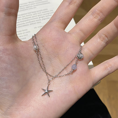 E廠【DQ0045S】原創設計925純銀海藍寶海星貝殼手鍊女韓版ins仿珍珠百搭手飾
 25.09-3