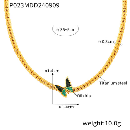 B廠【P023】復古滴油綠蝴蝶頸鏈鈦鋼古巴項鍊女創意氣質choker不掉色飾品 24.09-3