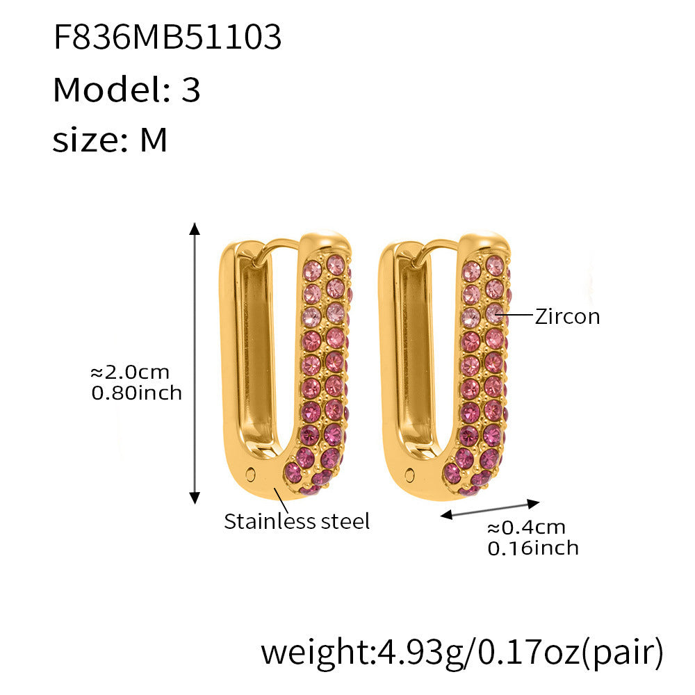 B廠【F836】跨國新款彩色5A鋯石長款U型耳扣耳圈不鏽鋼鍍18k真金不掉色
 25.11-2