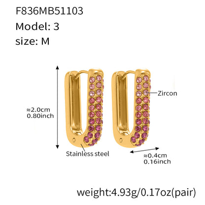 B廠【F836】跨國新款彩色5A鋯石長款U型耳扣耳圈不鏽鋼鍍18k真金不掉色
 25.11-2
