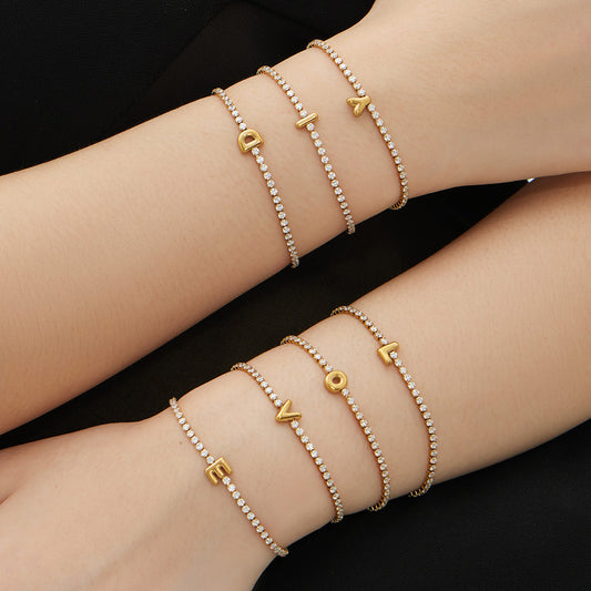 B廠【RE023】爆閃爪鑲鋯石26字母手鍊 不鏽鋼鍍18k真金時尚精緻氣質珠寶首飾女
 25.12-4