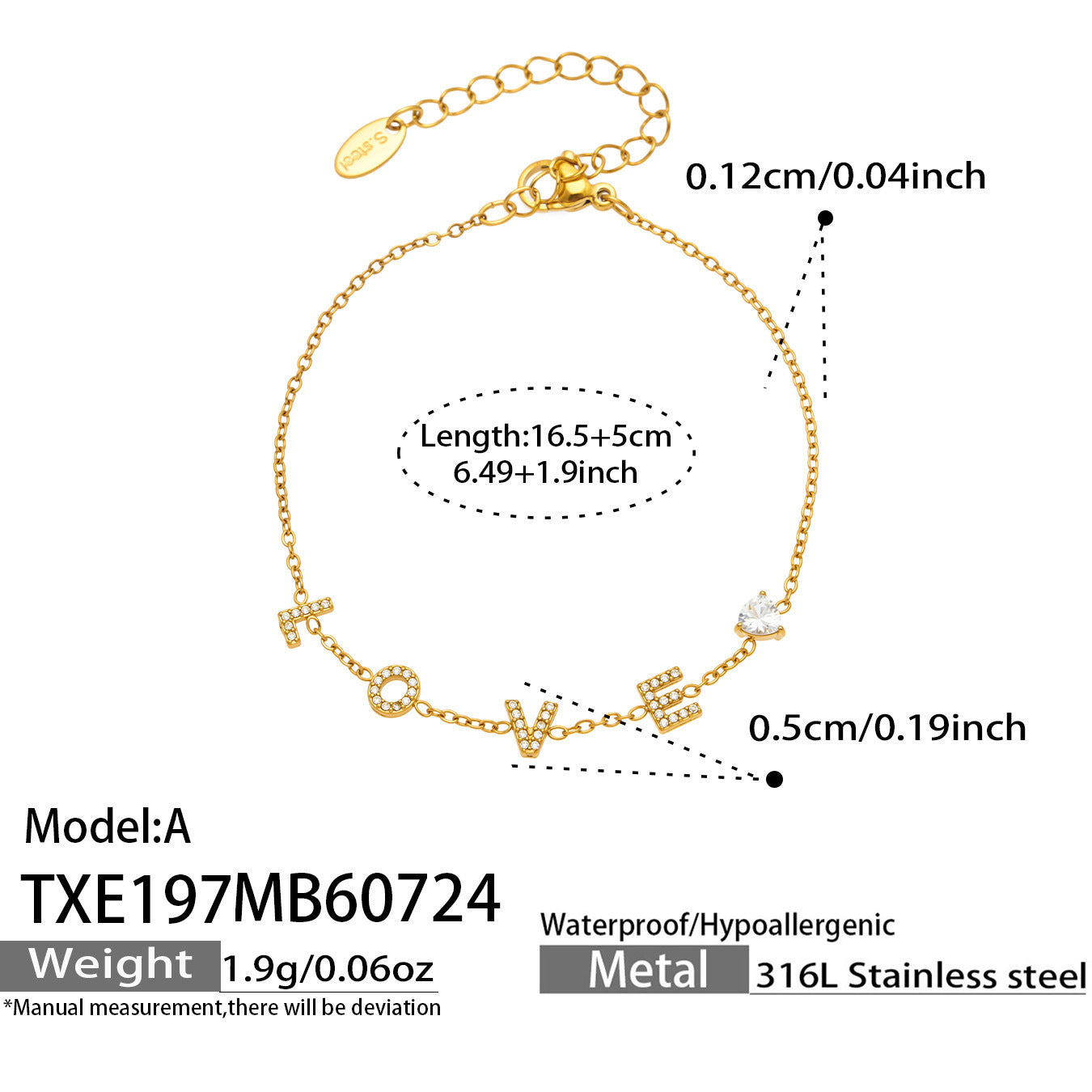 B廠【TXP197】新款時尚女飾品不銹鋼鍍18k金 LOVE字母鑲嵌鋯石吊墜項鍊手鍊套裝
 26.08-1