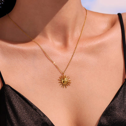 B廠【P1382】西太后項鍊太陽女神頭像吊墜不鏽鋼鏈條鍍18k真金百搭項鍊 25.05-3