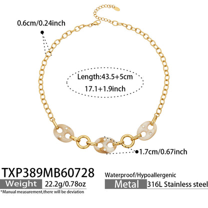 B廠【TXP389】時尚歐美不銹鋼鍍18k金 樹脂鑲嵌鋯石豬鼻耳環項鍊手鍊女飾品套裝
 26.08-1