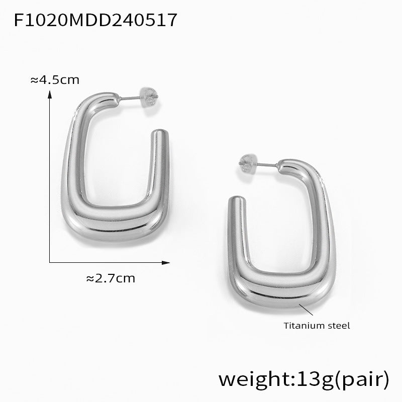 B廠【F1020】法式U型橢圓耳圈女簡約鈦鋼鍍金耳扣時尚空心耳環耳環 24.05-4