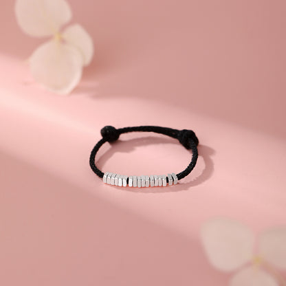 D廠【YC3264R】純銀S925碎銀黑繩戒指簡約復古新款編織繩幾何戒指百搭手飾
 25.12-4